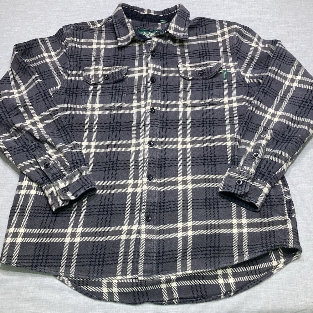 Woolrich Flannel Shirt Mens XL Gray Cotton Plaid Button Down Long Sleeve Heavy